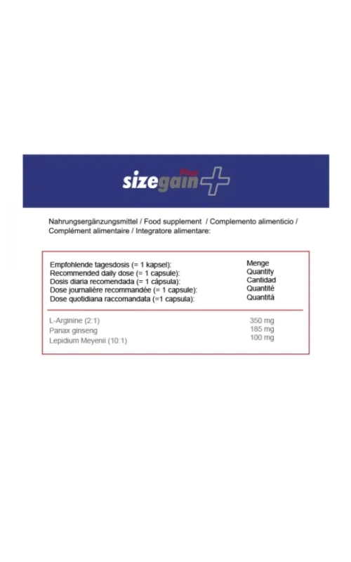 Sizegain Plus · Aumenta la virilidad y potencia sexual